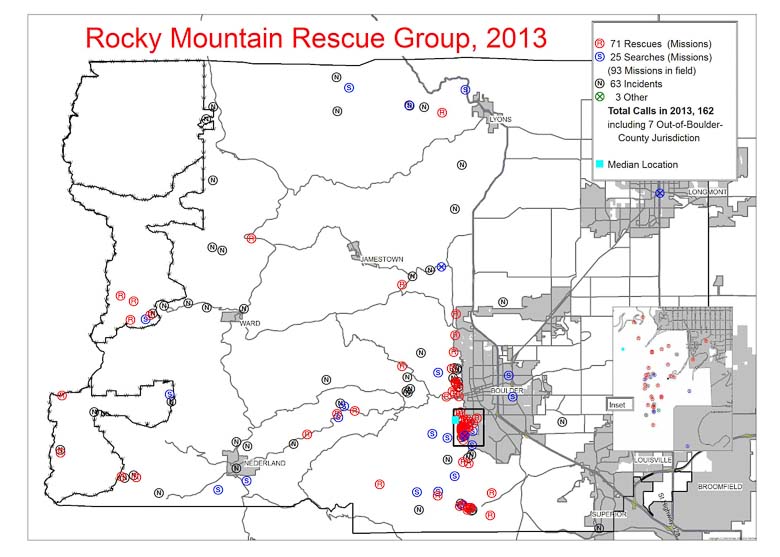 2013 RMRG Boulder county map with call locations marked